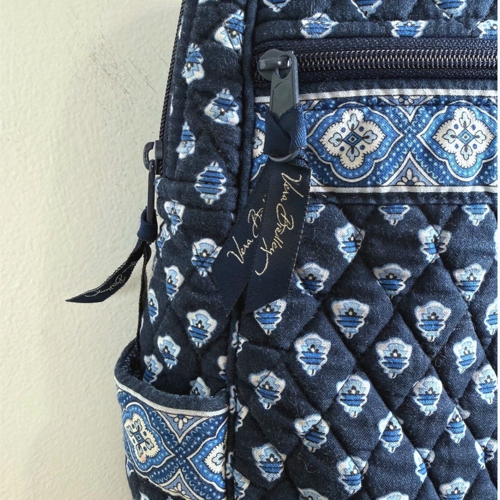 Vera Bradley Mini Backpack Navy Blue Quilted Floral Cotton Adjustable Straps - Picture 4 of 15